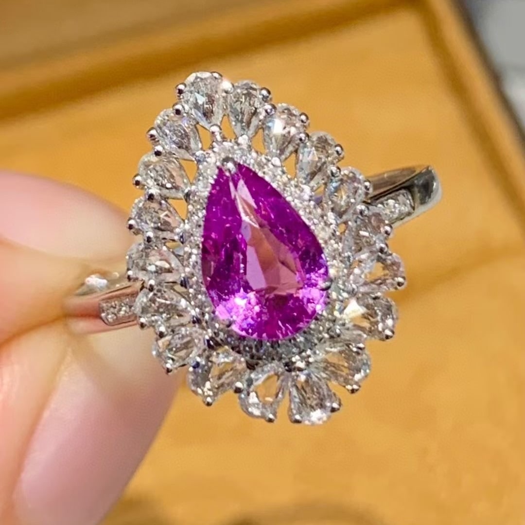 14k Gold 1.01 Ct Natural Sapphire & Diamond & Sapphire Ring - 4