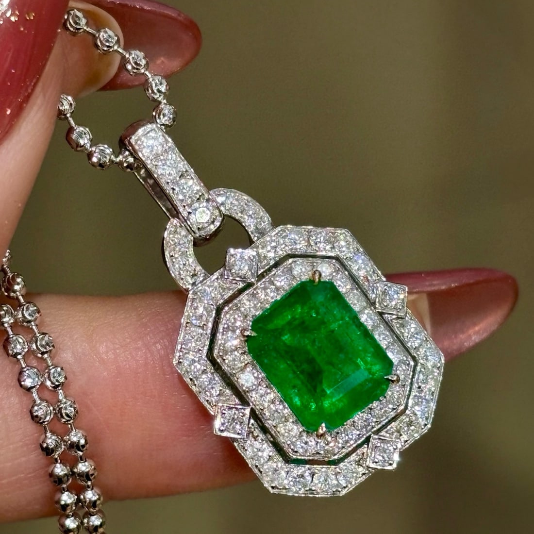 14k Gold 3.77 Ctw Vivid Green Natural Emerald & Diamond Pendant( Without Chain ) - 5
