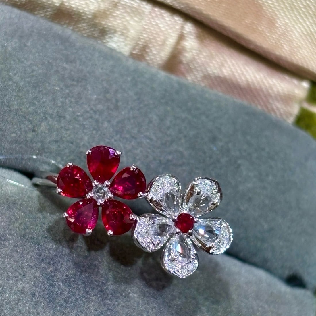 14k Gold 1.1 Ct Natural Ruby & Sapphire & Diamond Ring - 3