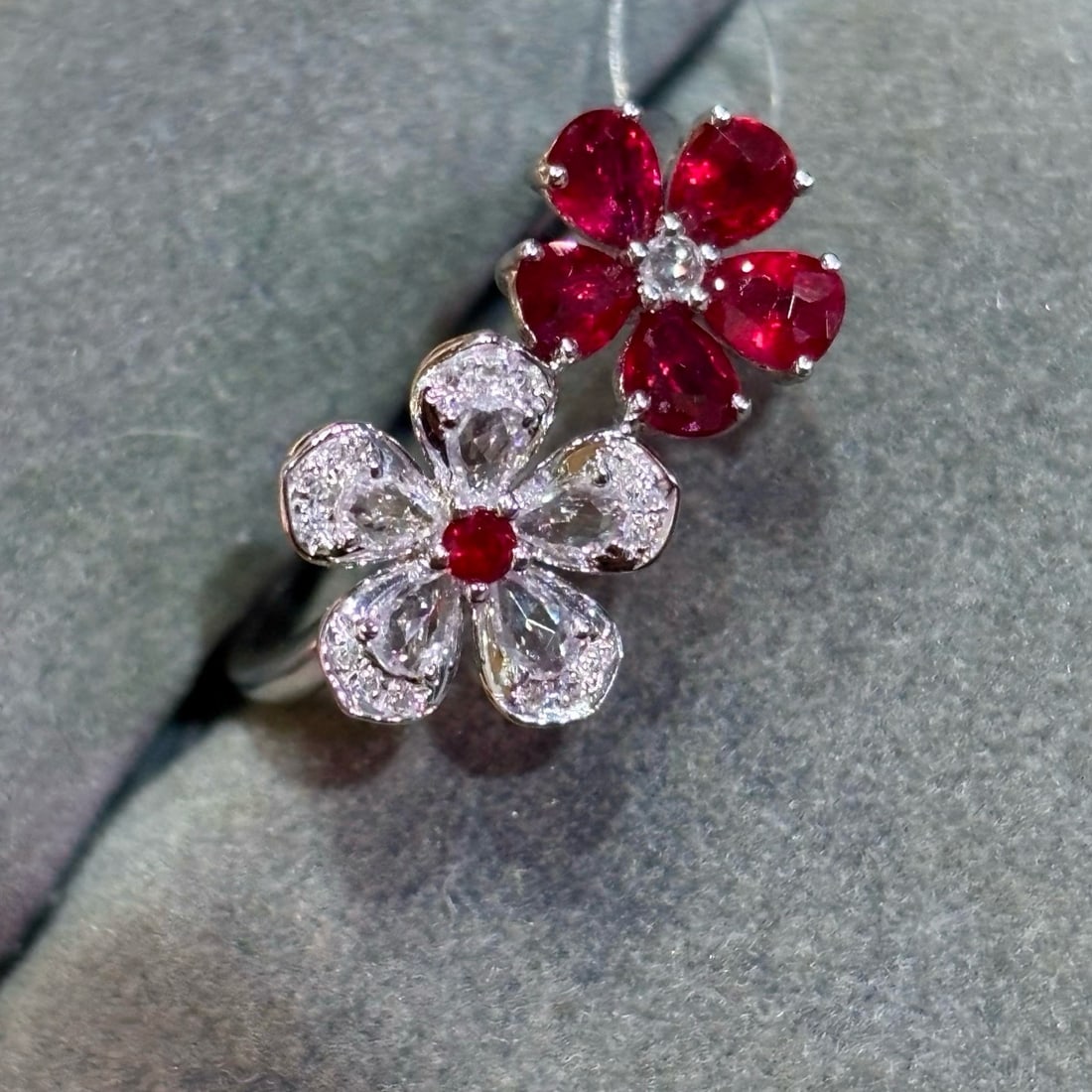 14k Gold 1.1 Ct Natural Ruby & Sapphire & Diamond Ring - 6