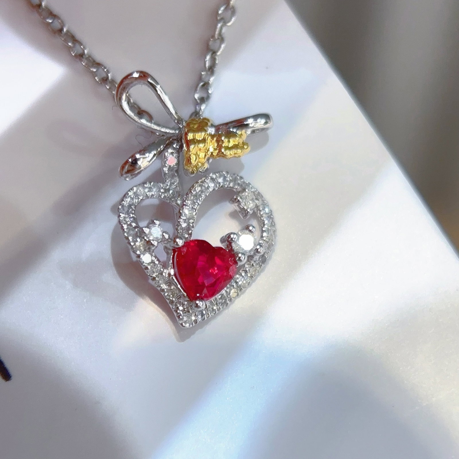 14k Gold 0.3 Ct Natural Ruby & Diamond Pendant( Without Chain ) - 2