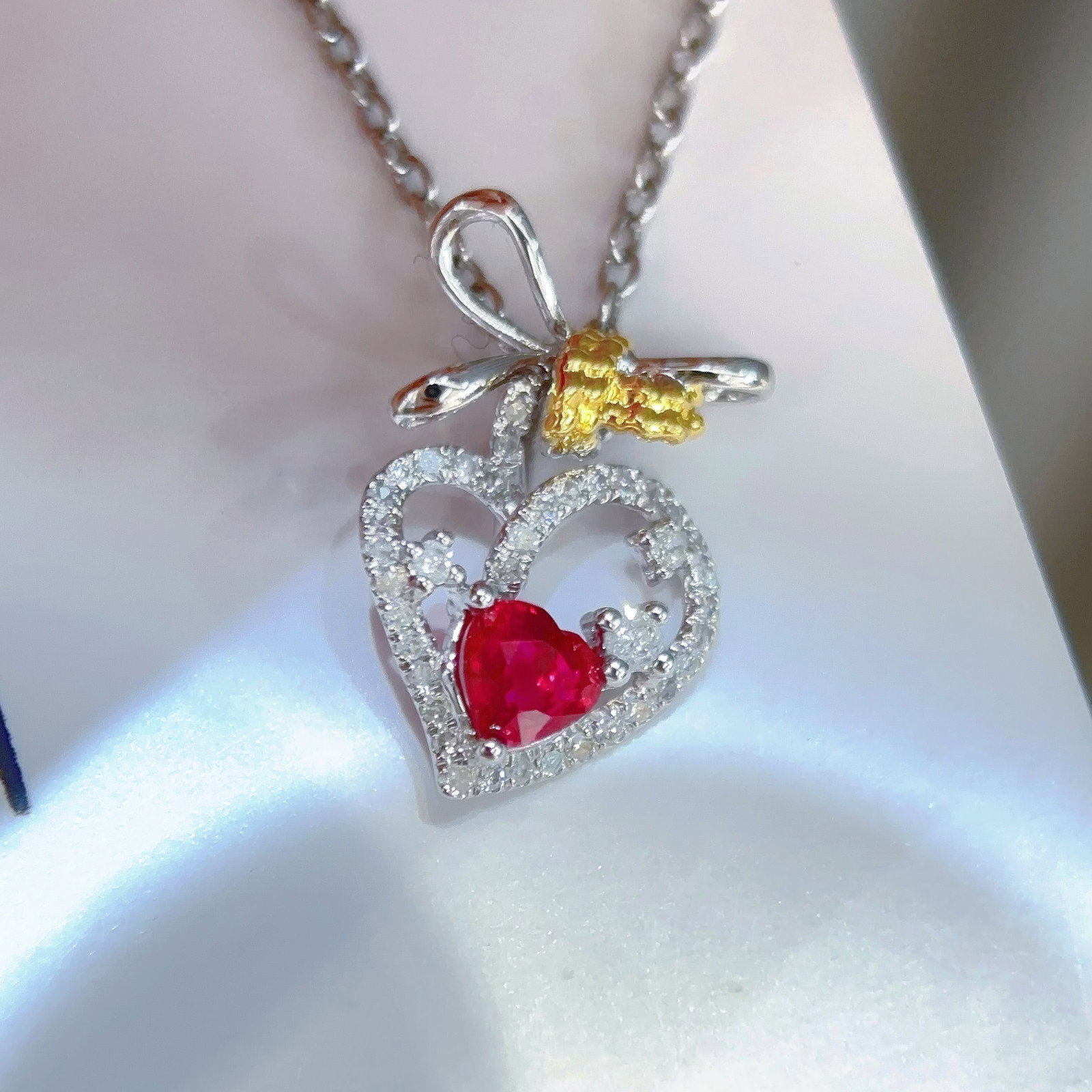 14k Gold 0.3 Ct Natural Ruby & Diamond Pendant( Without Chain ) - 3