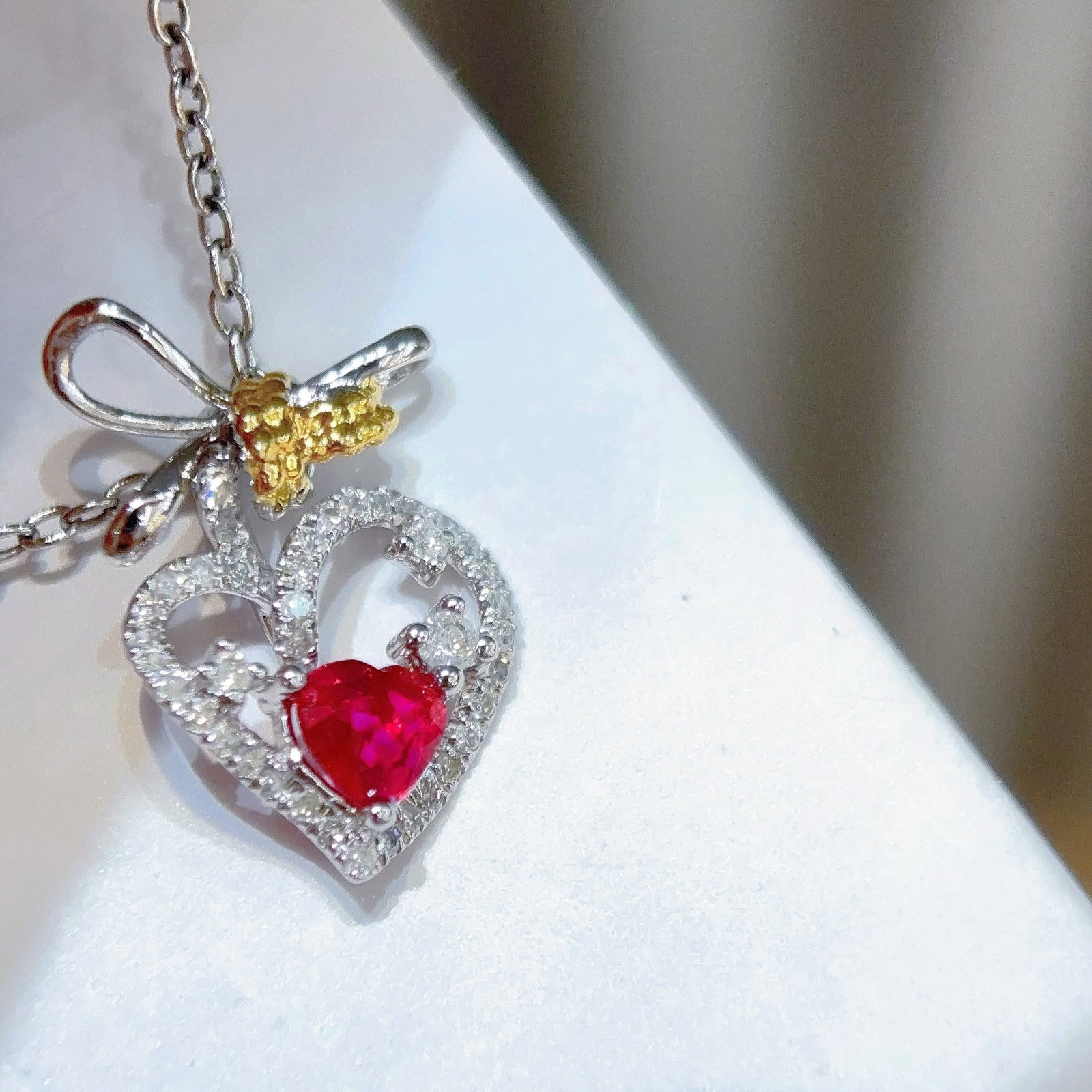 14k Gold 0.3 Ct Natural Ruby & Diamond Pendant( Without Chain ) - 4