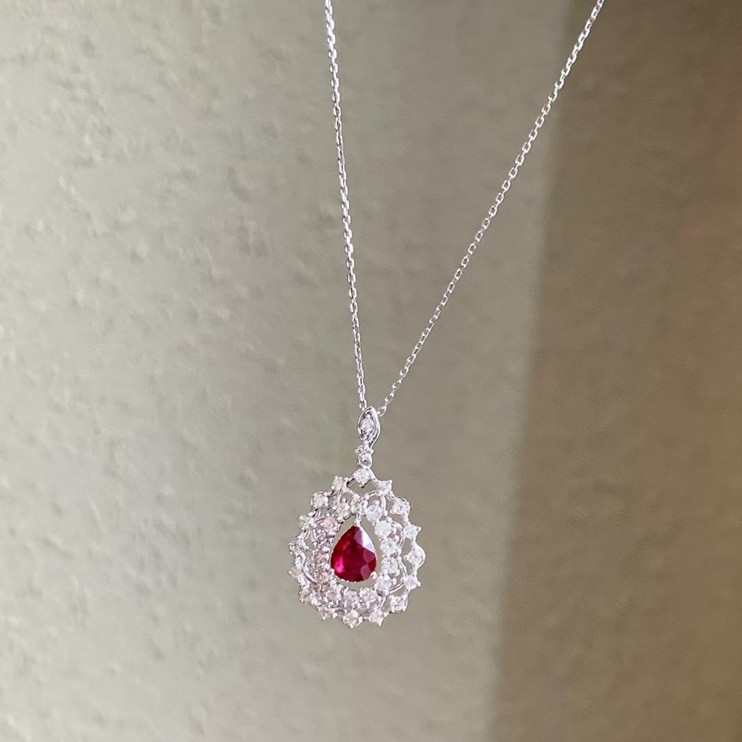 14k Gold 1.22 Ctw Natural Ruby & Diamond Pendant( Without Chain ) - 3