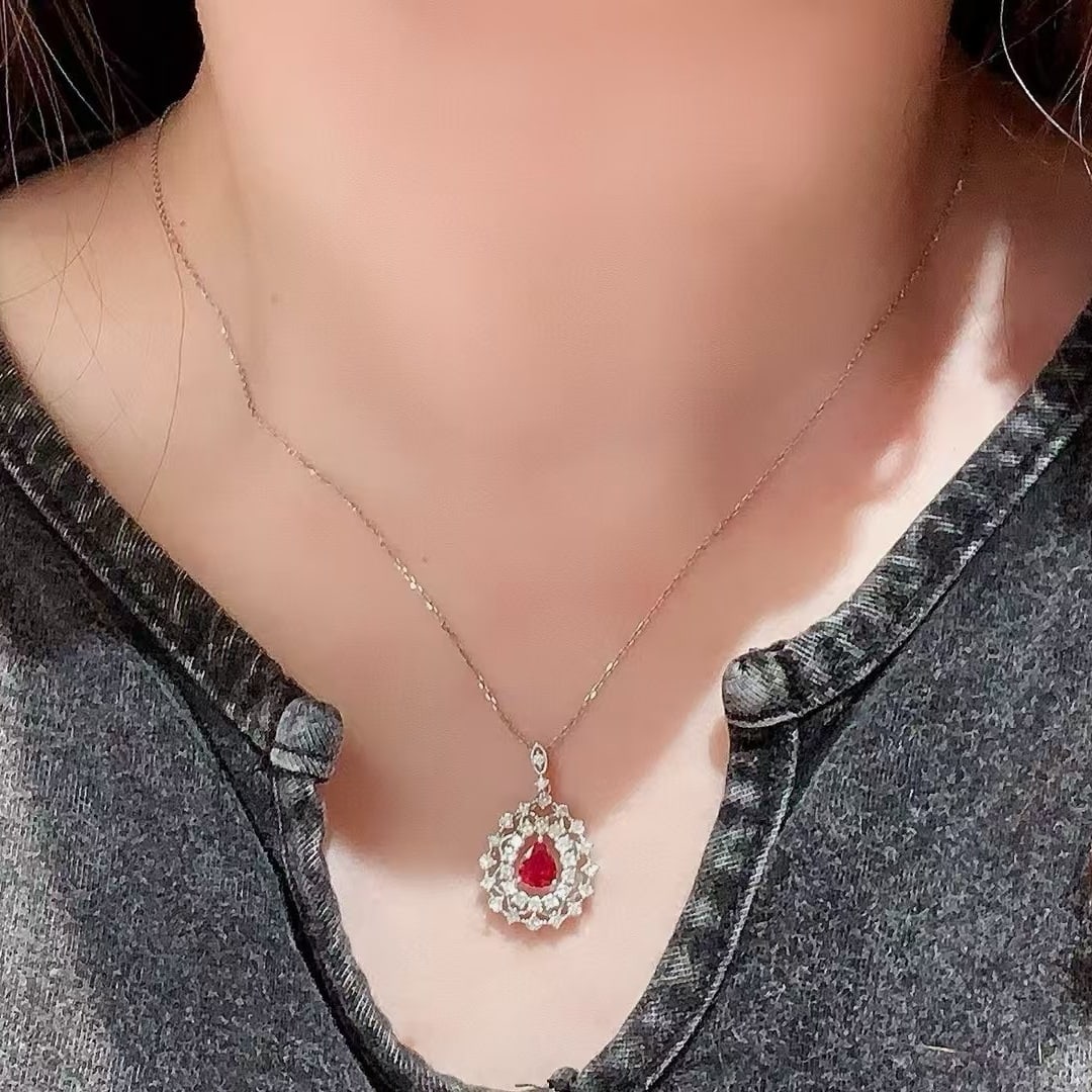 14k Gold 1.22 Ctw Natural Ruby & Diamond Pendant( Without Chain ) - 4