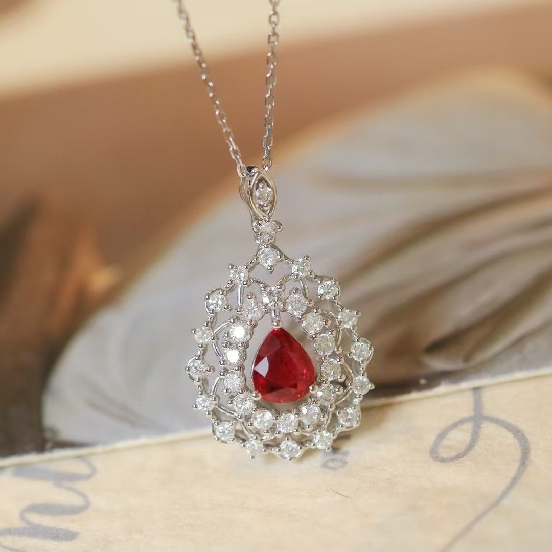 14k Gold 1.22 Ctw Natural Ruby & Diamond Pendant( Without Chain ) - 5