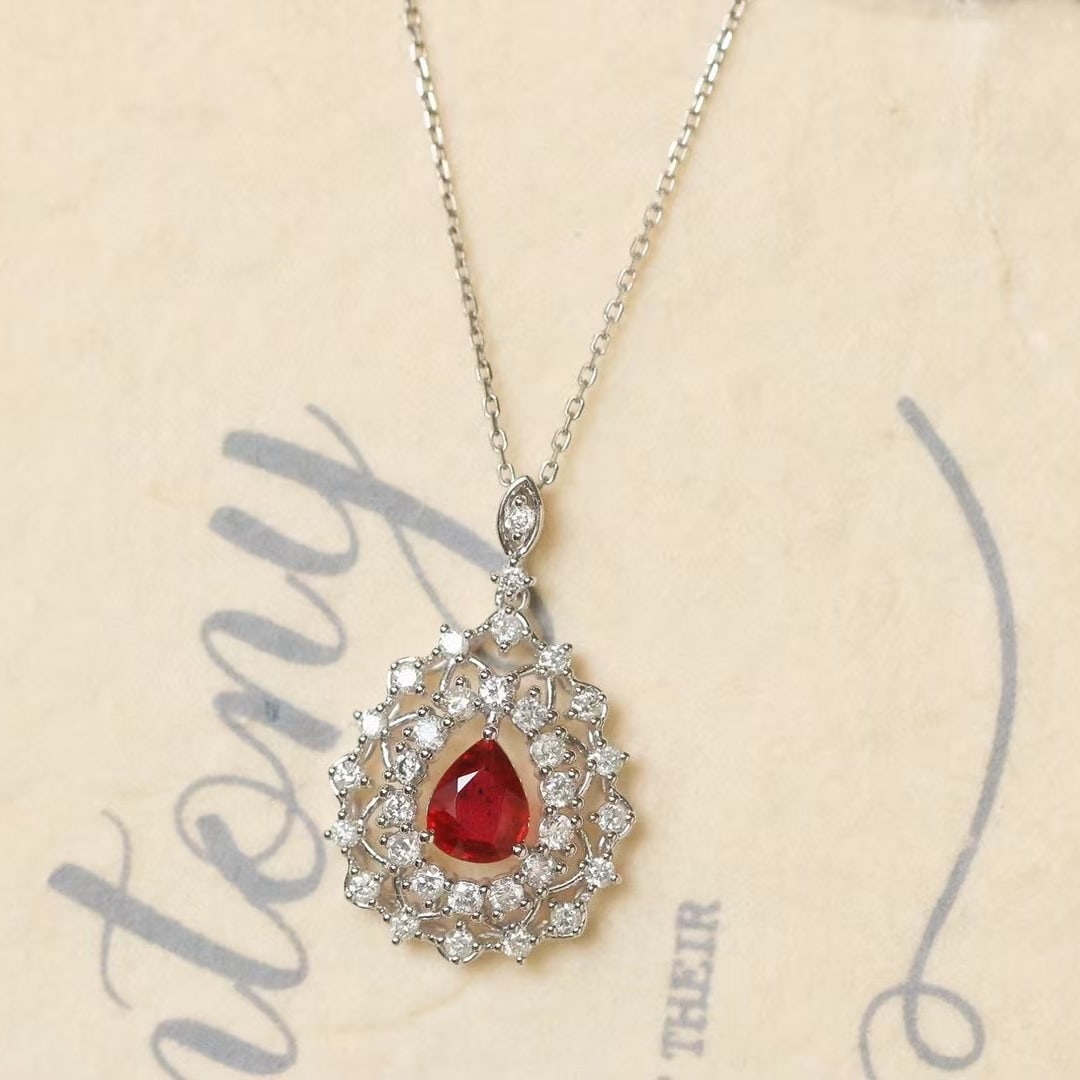 14k Gold 1.22 Ctw Natural Ruby & Diamond Pendant( Without Chain ) - 6