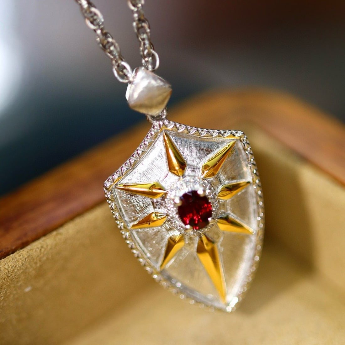 14k Gold 0.30 Ctw Natural Ruby & Diamond Pendant( Without Chain ) - 2