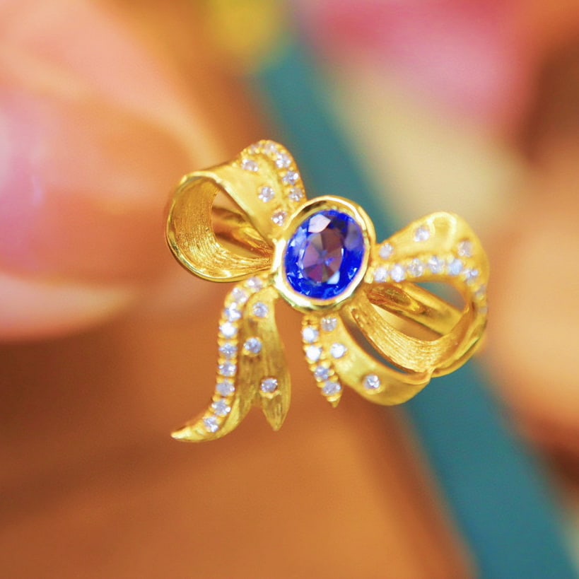 14k Gold 0.51 Ctw Natural Sapphire & Diamond Ring - 3