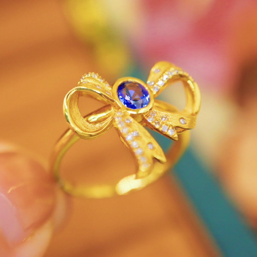 14k Gold 0.51 Ctw Natural Sapphire & Diamond Ring - 4