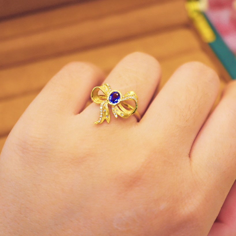 14k Gold 0.51 Ctw Natural Sapphire & Diamond Ring - 6