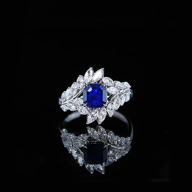 14k Gold 2.87 Ctw Natural Sapphire & Diamond Ring: Ref:230990384 // gold content:14k gold // ring size:7. 25us // // main gemstone:sapphire // shape:octagonal // carat weight:1. 84ct // color:royal blue // treatment:natural // // adjacent gemstone 2 :