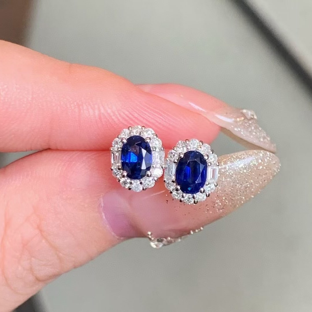14k Gold 1.21 Ctw Natural Sapphire & Diamond Earrings - 2