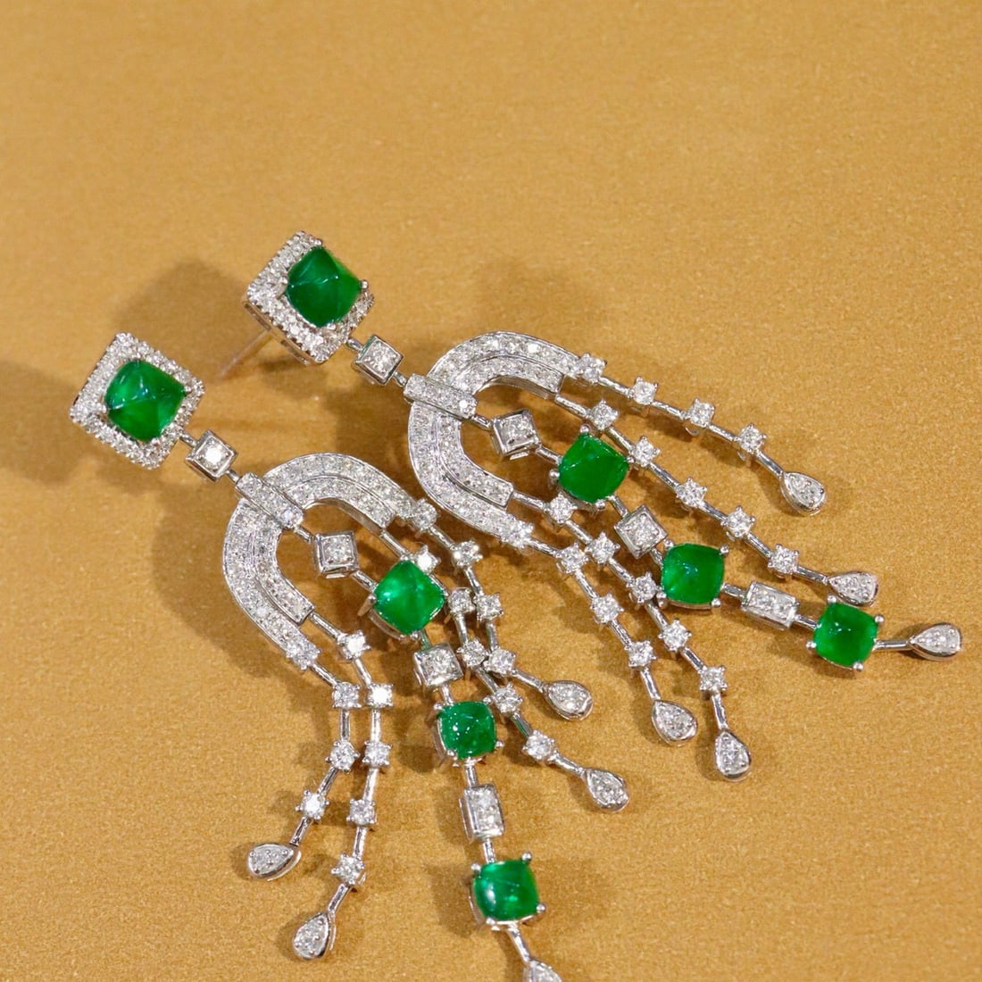 14k Gold 3.70 Ctw Vivid Green Natural Emerald & Diamond Earrings - 2