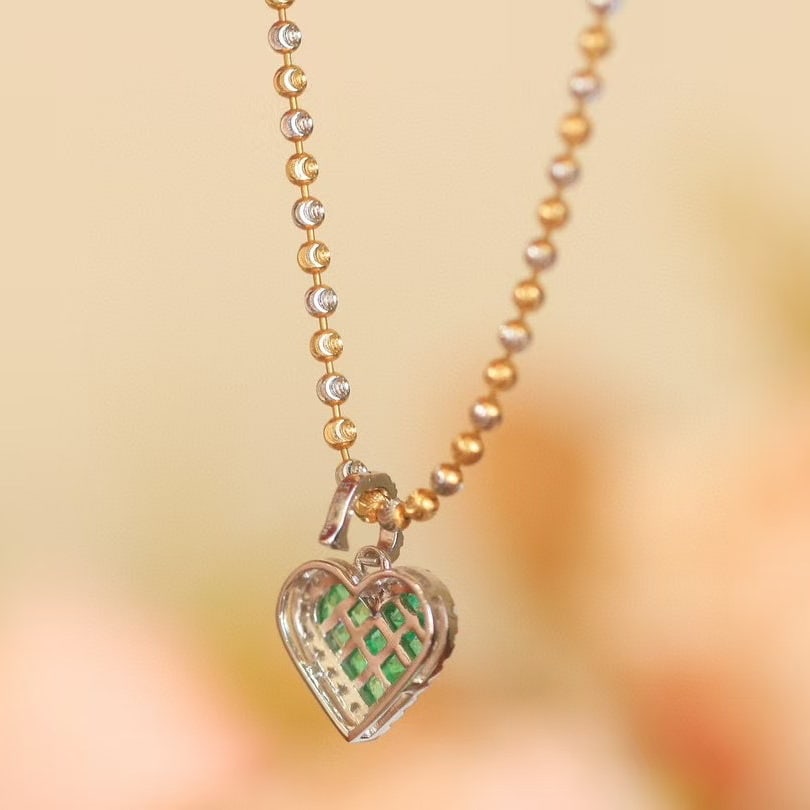 14k Gold 0.97 Ctw Natural Emerald & Diamond Pendant( Without Chain ) - 4