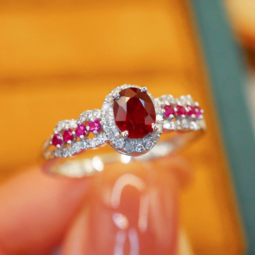 14k Gold 0.76 Ctw Natural Ruby & Ruby Ring - 3