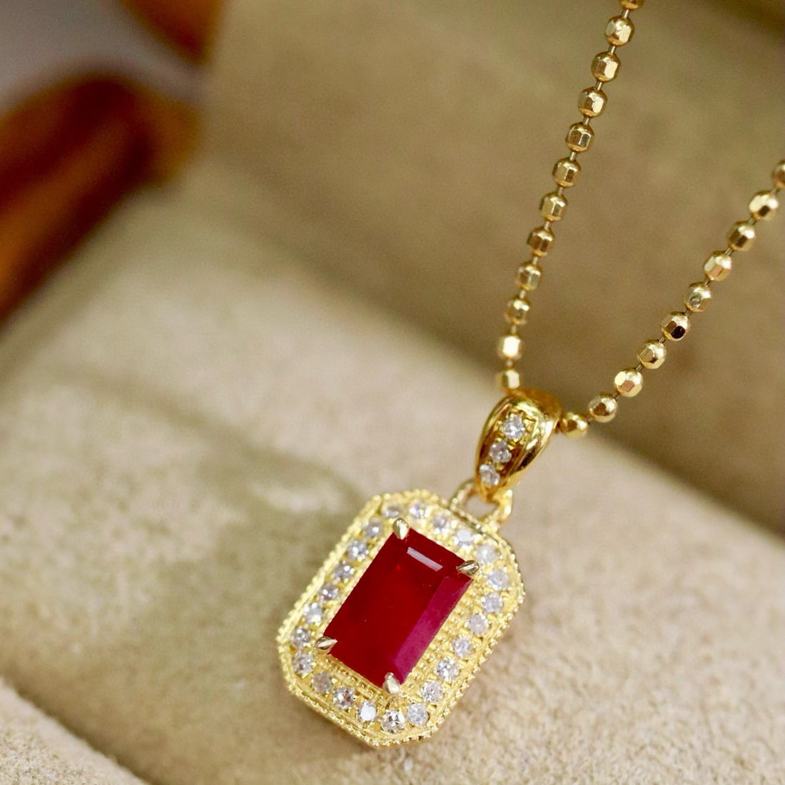 14k Gold 0.51 Ctw Vivid Red Natural Ruby & Diamond Pendant( Without Chain ) - 2
