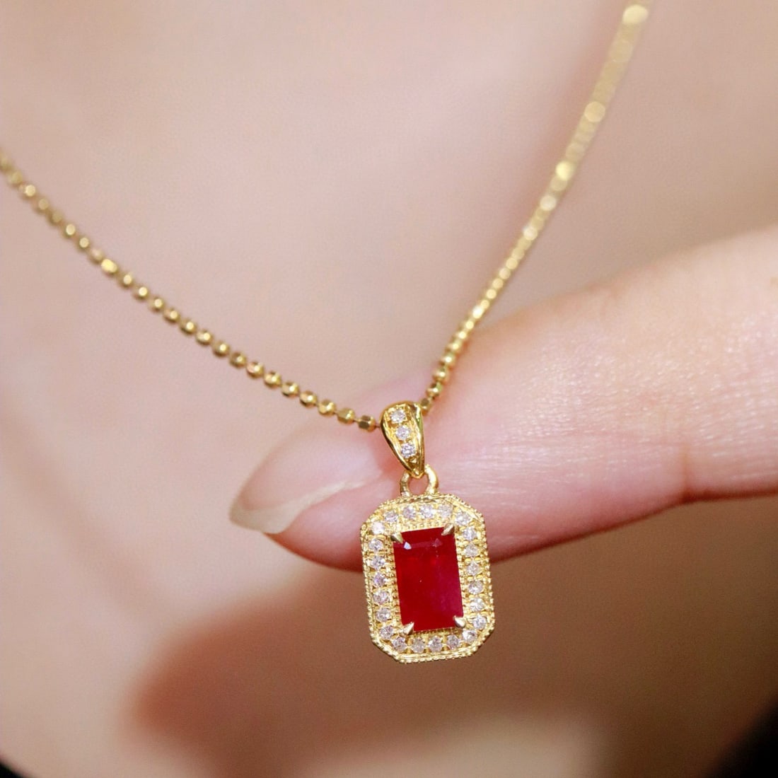 14k Gold 0.51 Ctw Vivid Red Natural Ruby & Diamond Pendant( Without Chain ) - 6