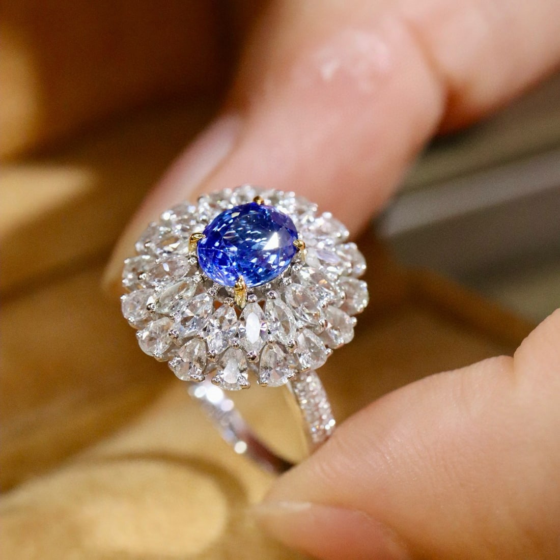 14k Gold 1.34 Ctw Natural Sapphire & Diamond Ring - 2