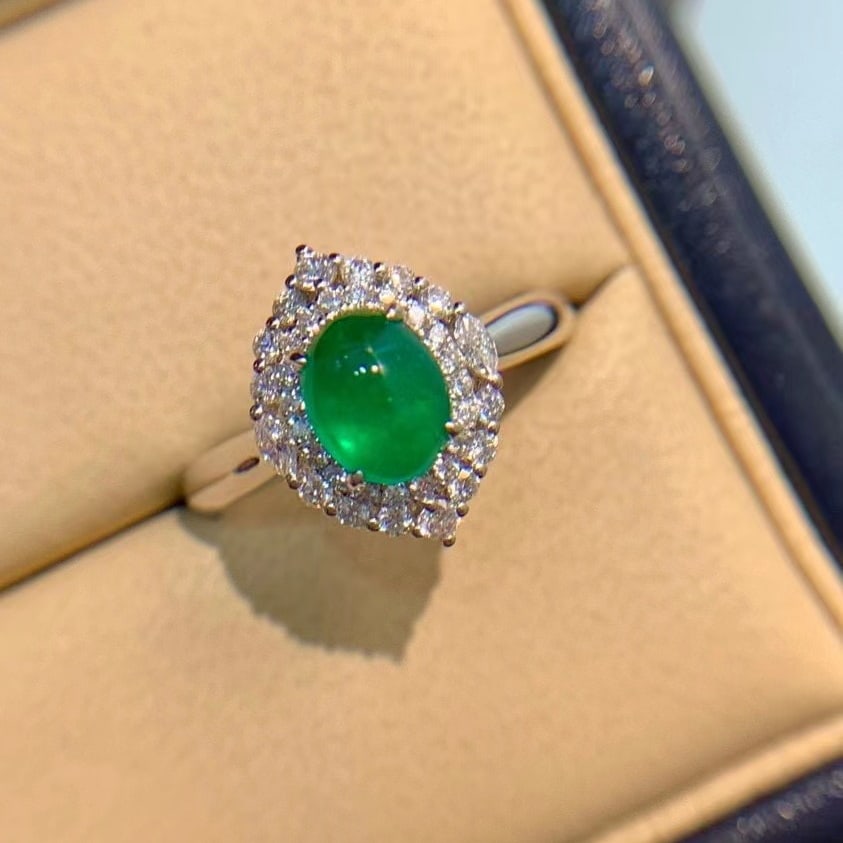 14k Gold 1.51 Ctw Vivid Green Natural Emerald & Diamond Ring - 2