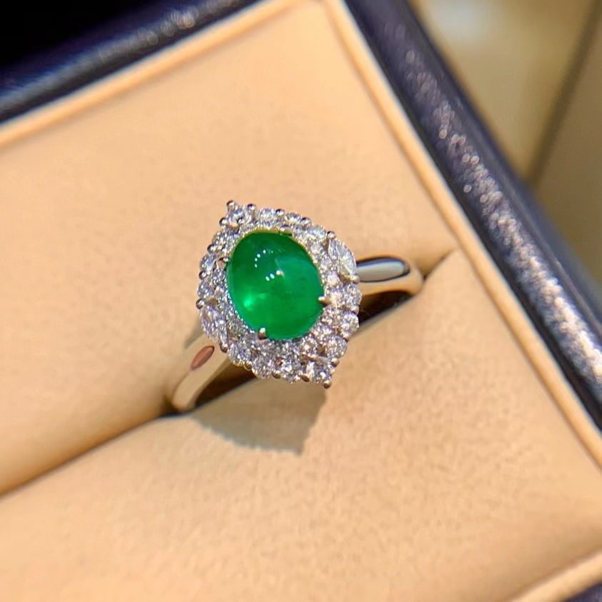 14k Gold 1.51 Ctw Vivid Green Natural Emerald & Diamond Ring - 4