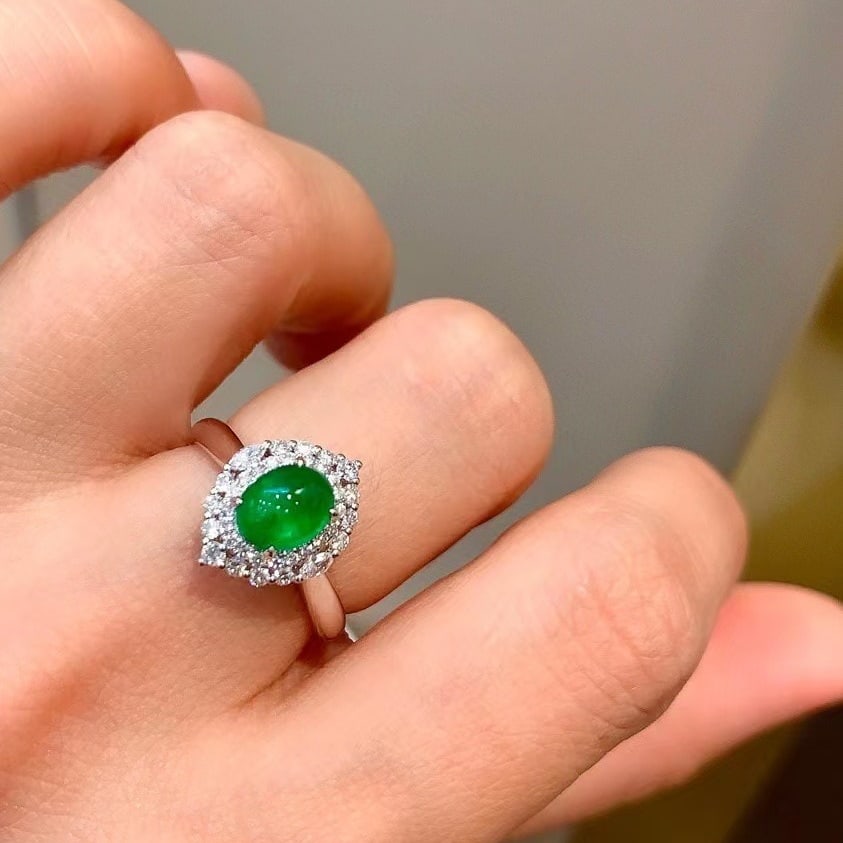 14k Gold 1.51 Ctw Vivid Green Natural Emerald & Diamond Ring - 5