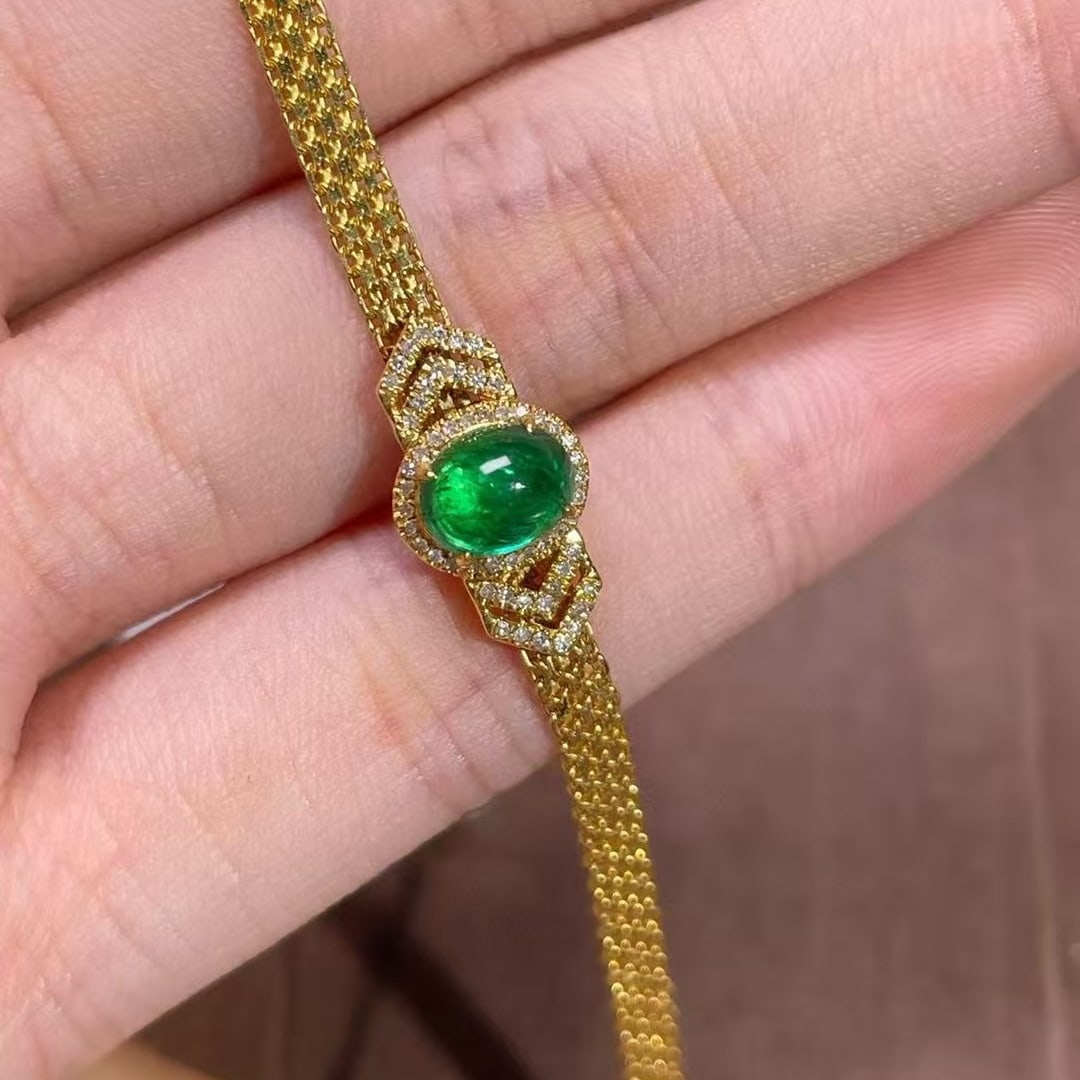 14k Gold 0.9 Ct Vivid Green Natural Emerald & Diamond Bracelet - 3