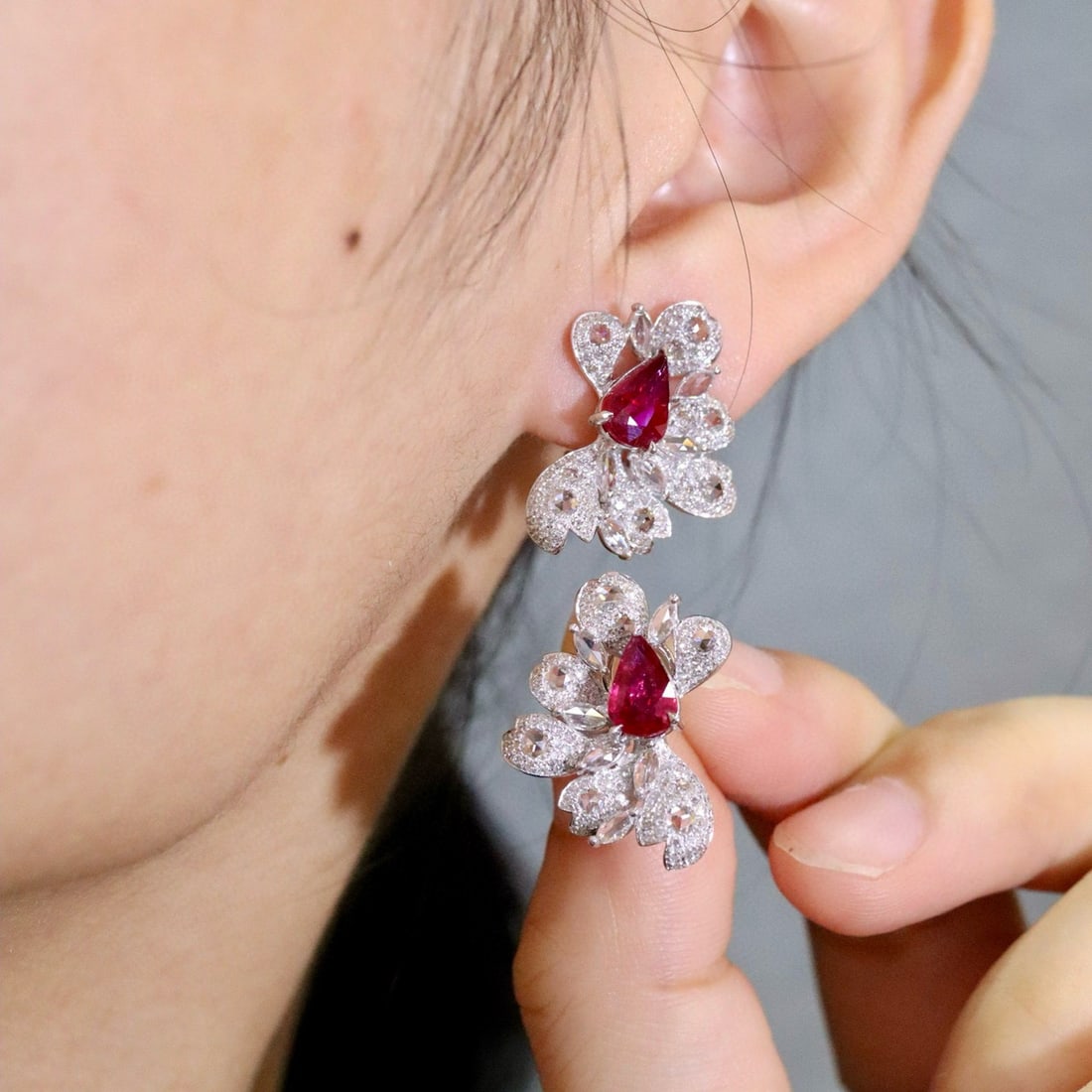 14k Gold 3.50 Ctw Natural Ruby & Diamond Earrings - 4