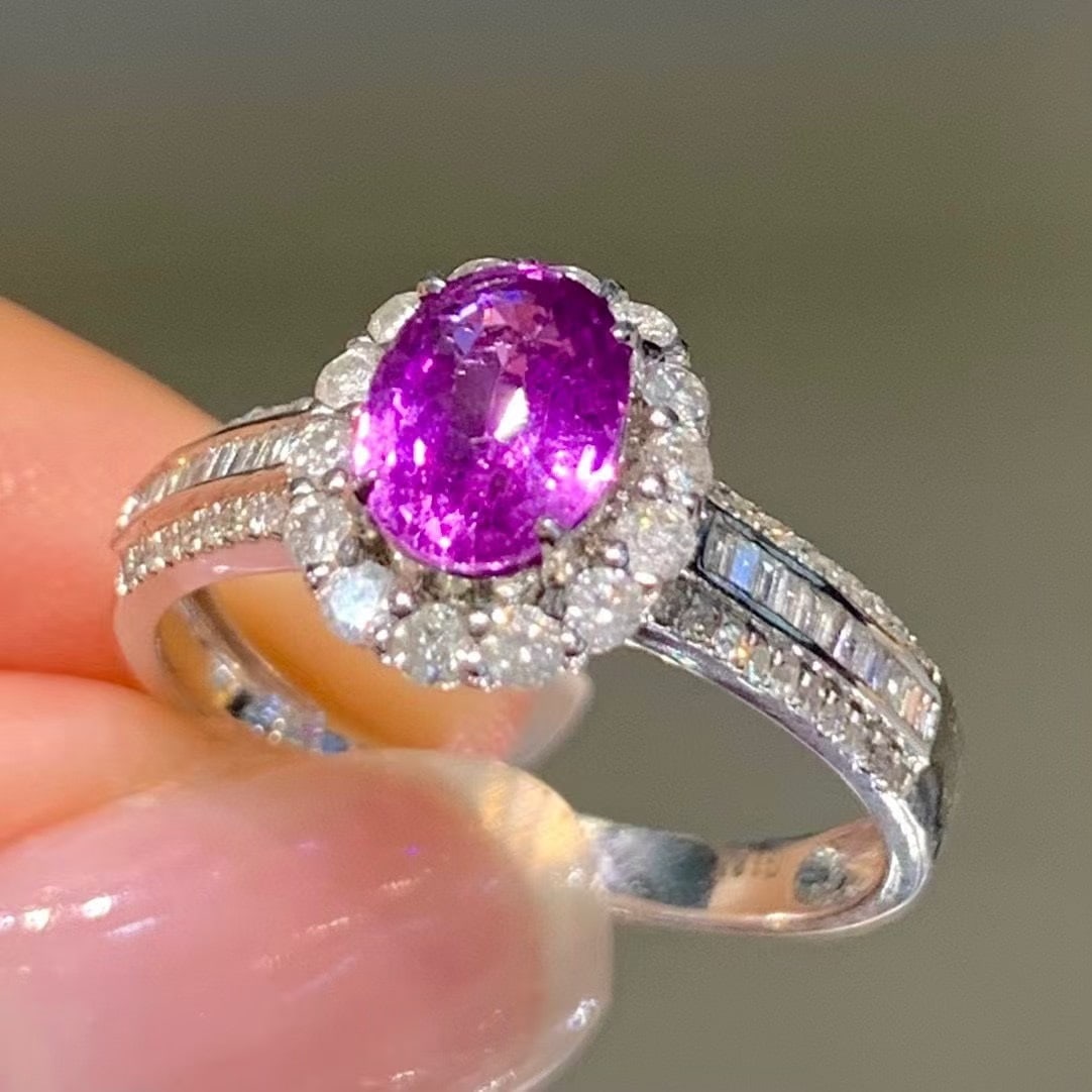 14k Gold 1.25 Ct Natural Sapphire & Diamond Ring: Ref:230990418 // gold content:14k gold // ring size:7. 25us // // main gemstone:sapphire // shape:oval // carat weight:1. 25ct // color:purple // treatment:natural // // adjacent gemstone 2 : diamond