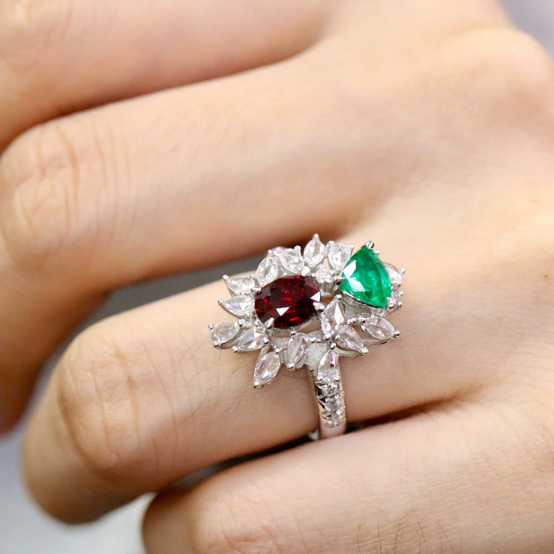 14k Gold 1.62 Ctw Natural Ruby & Emerald & Toi Et Moi Ring - 6