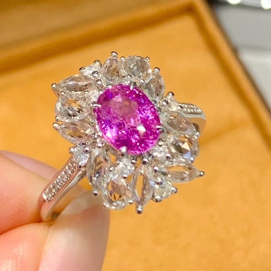 14k Gold 1.2 Ct Natural Sapphire & Diamond & Sapphire Ring: Ref:230990426 // gold content:14k gold // ring size:7. 25us // // main gemstone:sapphire // shape:oval // carat weight:1. 2ct // color:purple // treatment:natural // // adjacent gemstone 2 : diamond