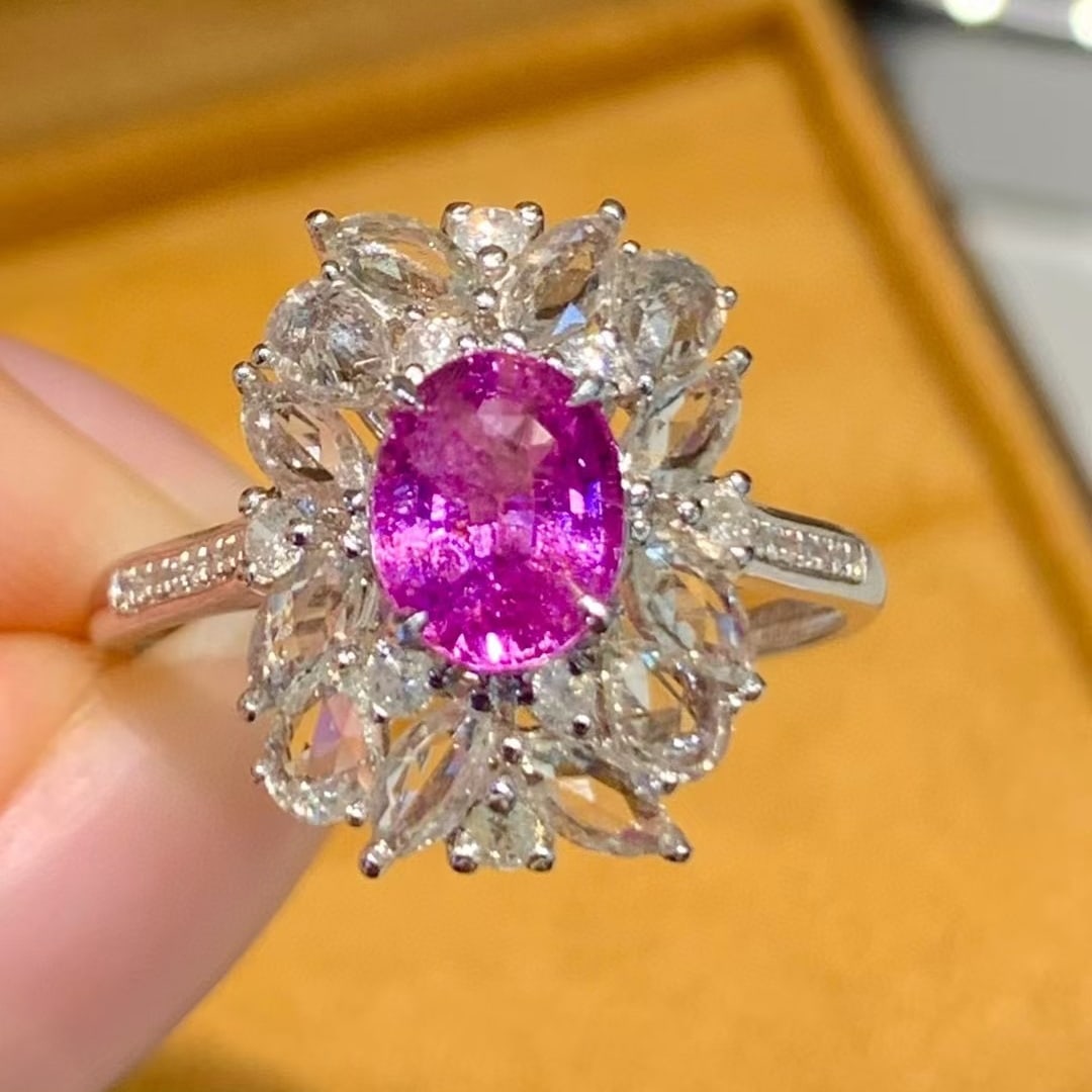 14k Gold 1.2 Ct Natural Sapphire & Diamond & Sapphire Ring - 2