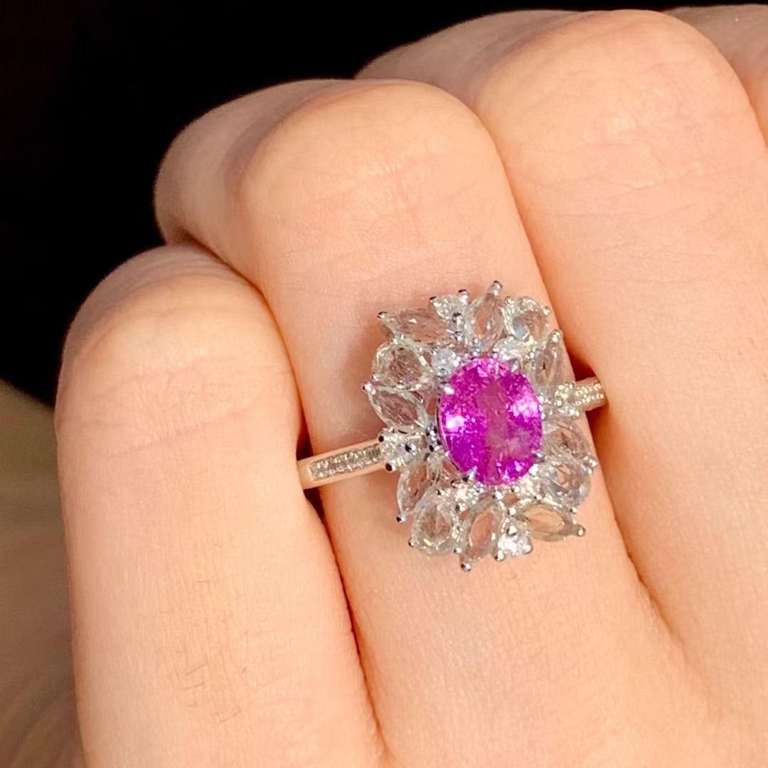 14k Gold 1.2 Ct Natural Sapphire & Diamond & Sapphire Ring - 3