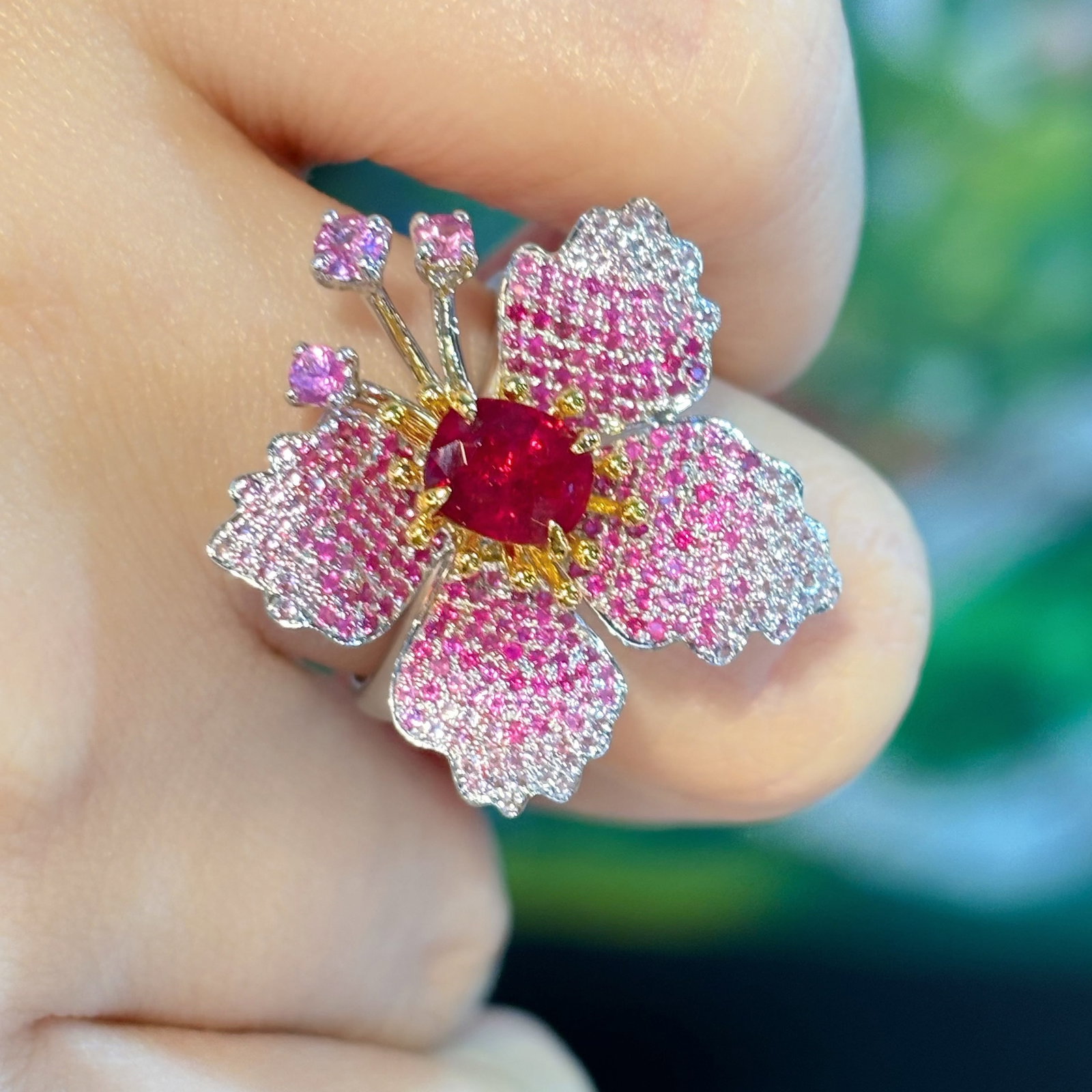 14k Gold 1.01 Ct Natural Ruby & Sapphire & Diamond Ring - 2