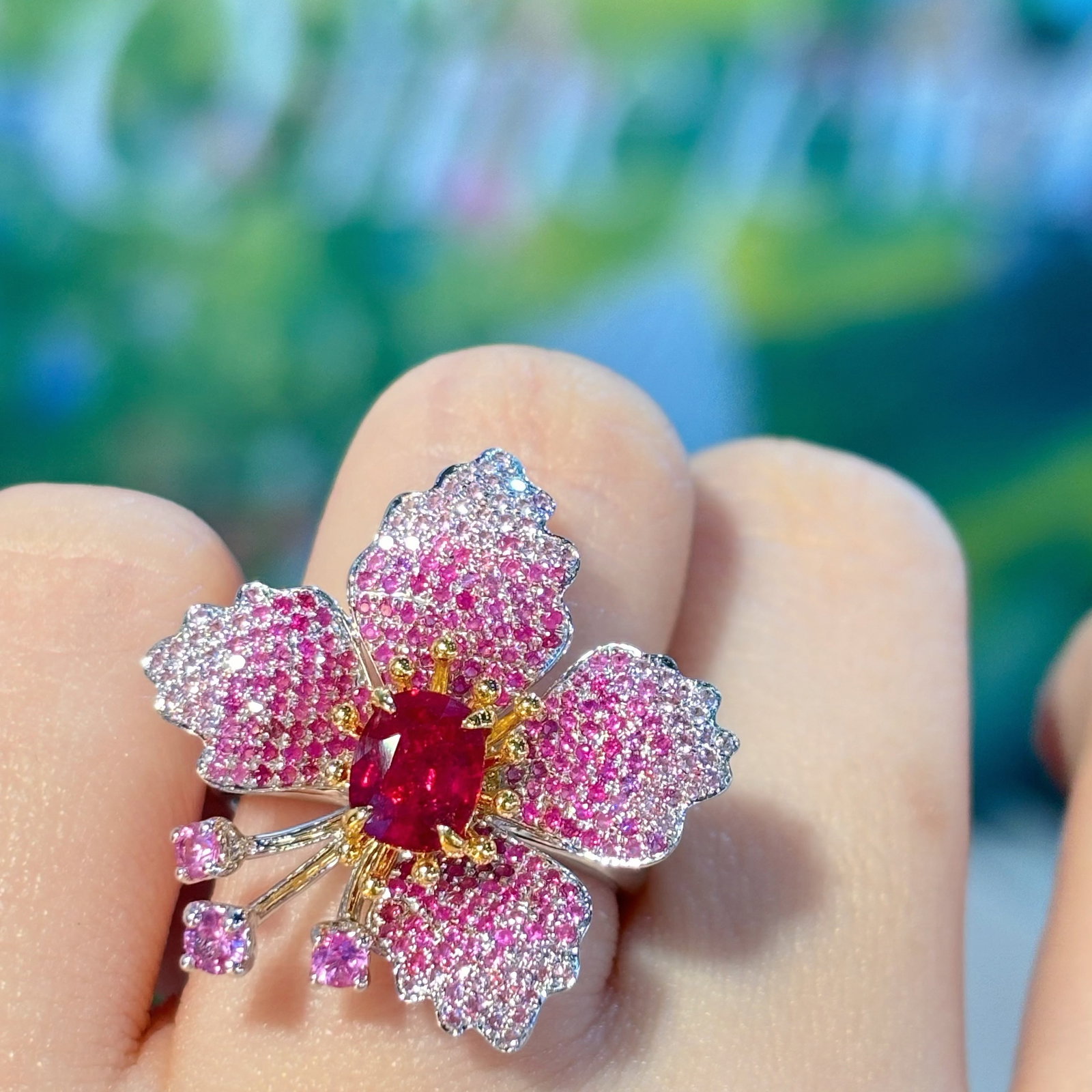 14k Gold 1.01 Ct Natural Ruby & Sapphire & Diamond Ring - 3