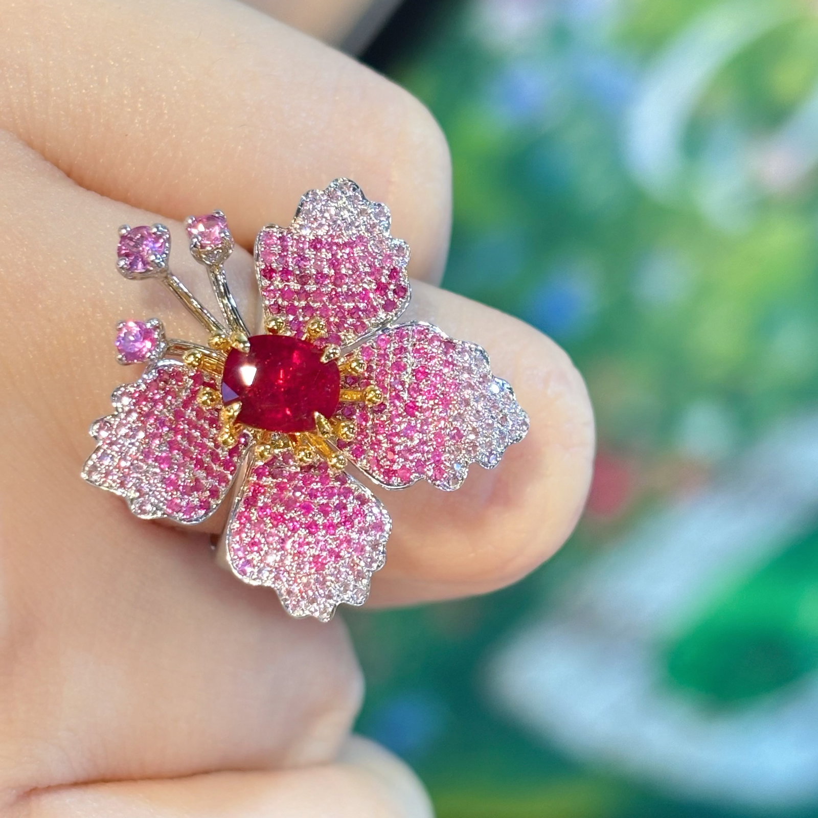 14k Gold 1.01 Ct Natural Ruby & Sapphire & Diamond Ring - 4