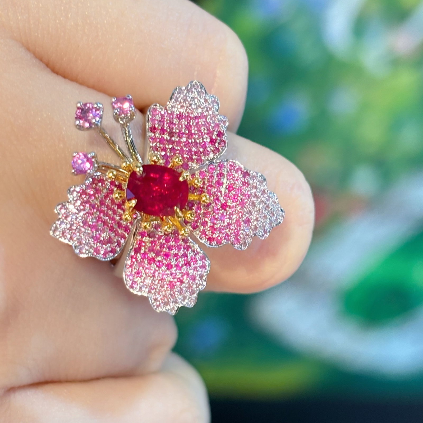 14k Gold 1.01 Ct Natural Ruby & Sapphire & Diamond Ring - 5