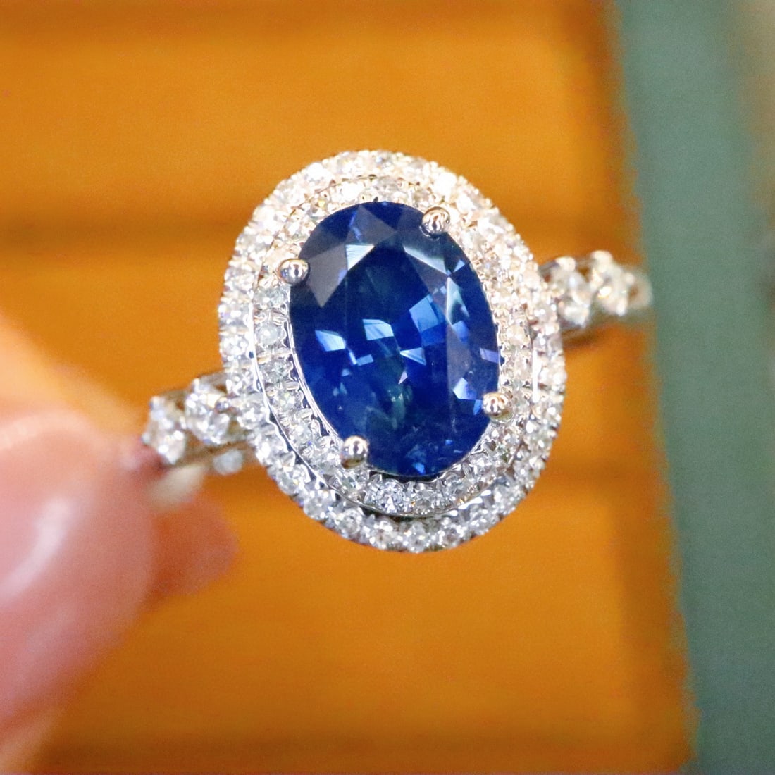 14k Gold 1.71 Ctw Natural Sapphire & Diamond Ring: Ref:230990429 // gold content:14k gold // ring size:7. 25us // // main gemstone:sapphire // shape:oval // carat weight:1. 46ct // color:royal blue // treatment:natural // // adjacent gemstone 2 :