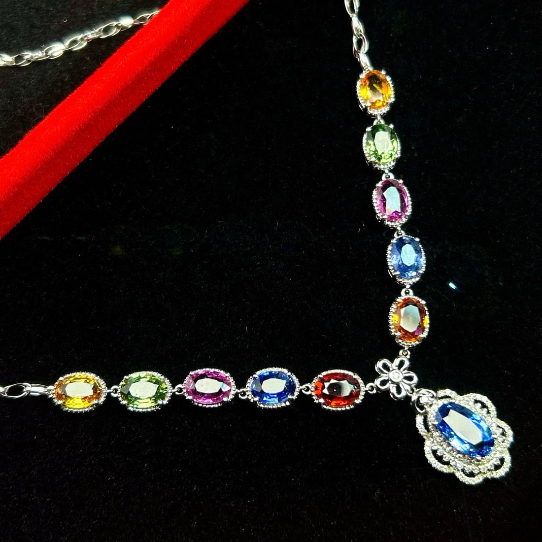 14k Gold 10.1 Ct Natural Sapphire & Diamond Necklace - 3