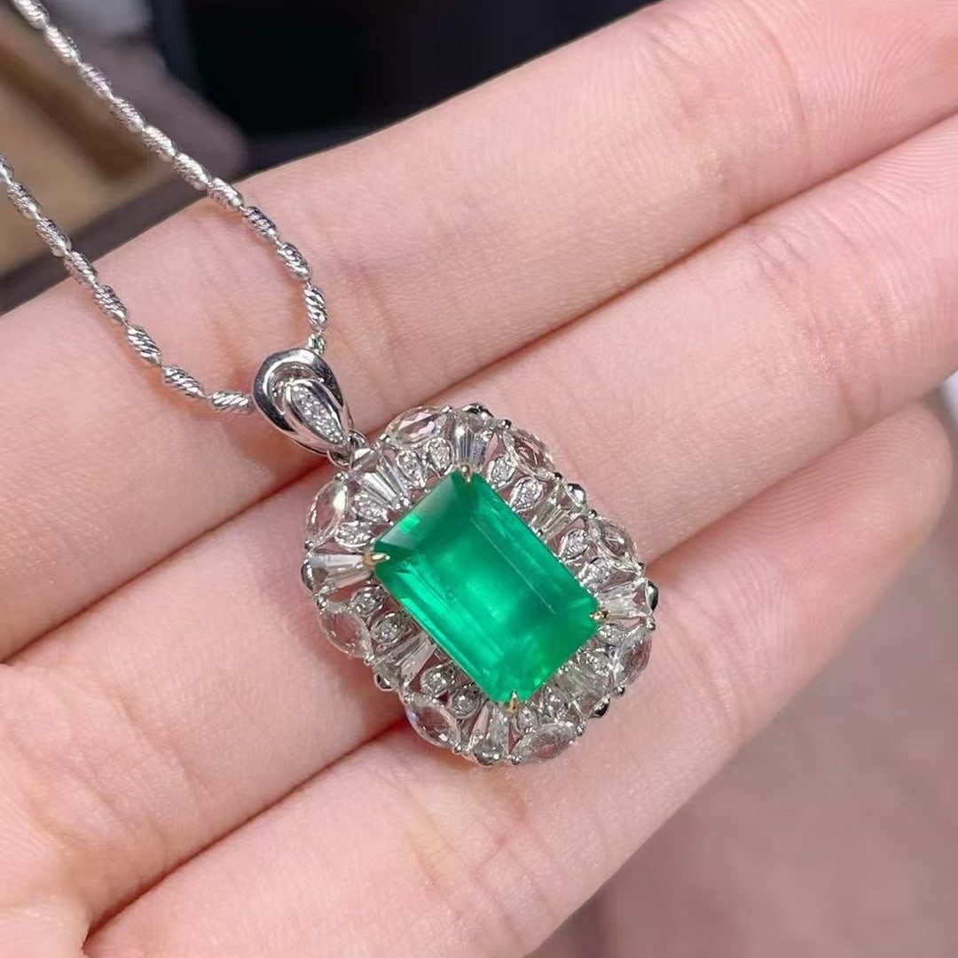 14k Gold 3.77 Ctw Natural Emerald & Sapphire Pendant( Without Chain ) - 2