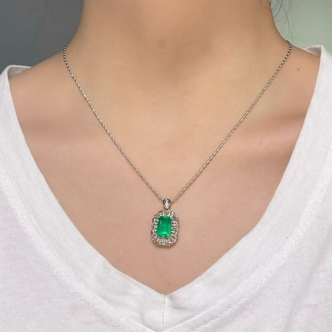 14k Gold 3.77 Ctw Natural Emerald & Sapphire Pendant( Without Chain ) - 4
