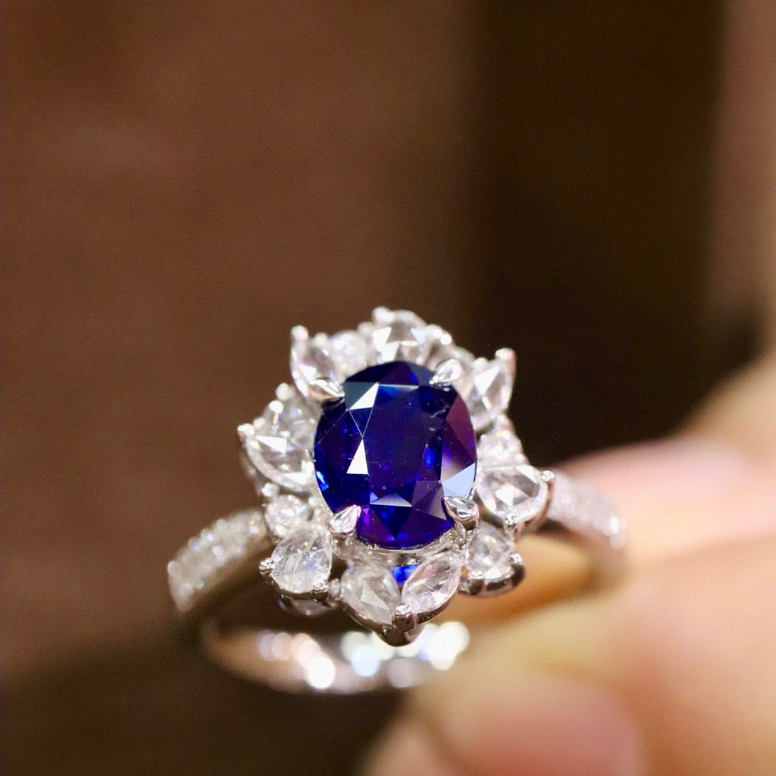 14k Gold 2.07 Ctw Natural Sapphire & Diamond Ring: Ref:230990442 // gold content:14k gold // ring size:7. 25us // // main gemstone:sapphire // shape:oval // carat weight:1. 60ct // color:royal blue // treatment:natural // // adjacent gemstone 2 : diam