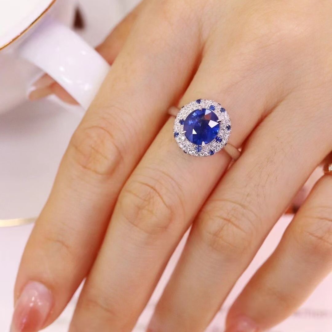 14k Gold 3.30 Ctw Natural Sapphire & Diamond Ring - 6