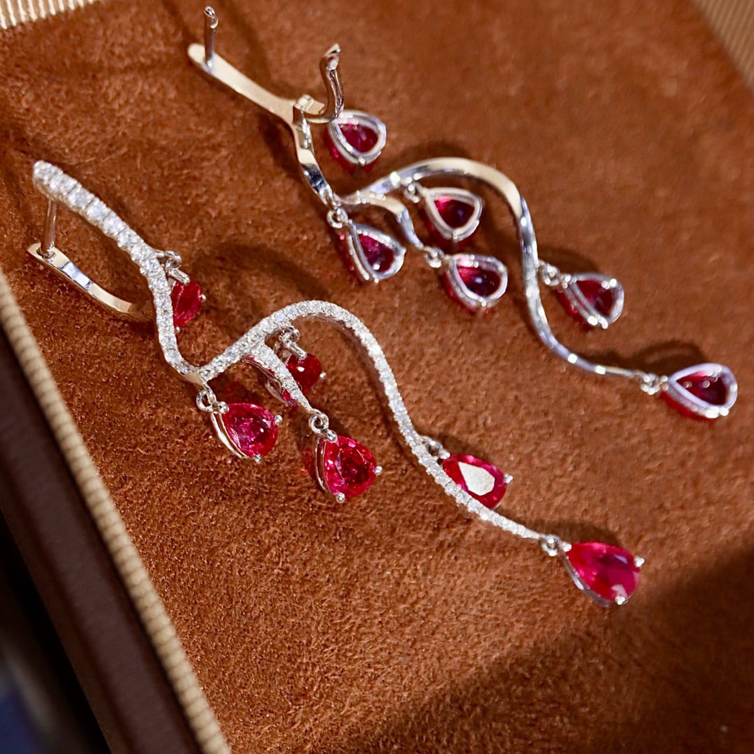 14k Gold 5.26 Ctw Natural Ruby & Diamond Earrings - 3