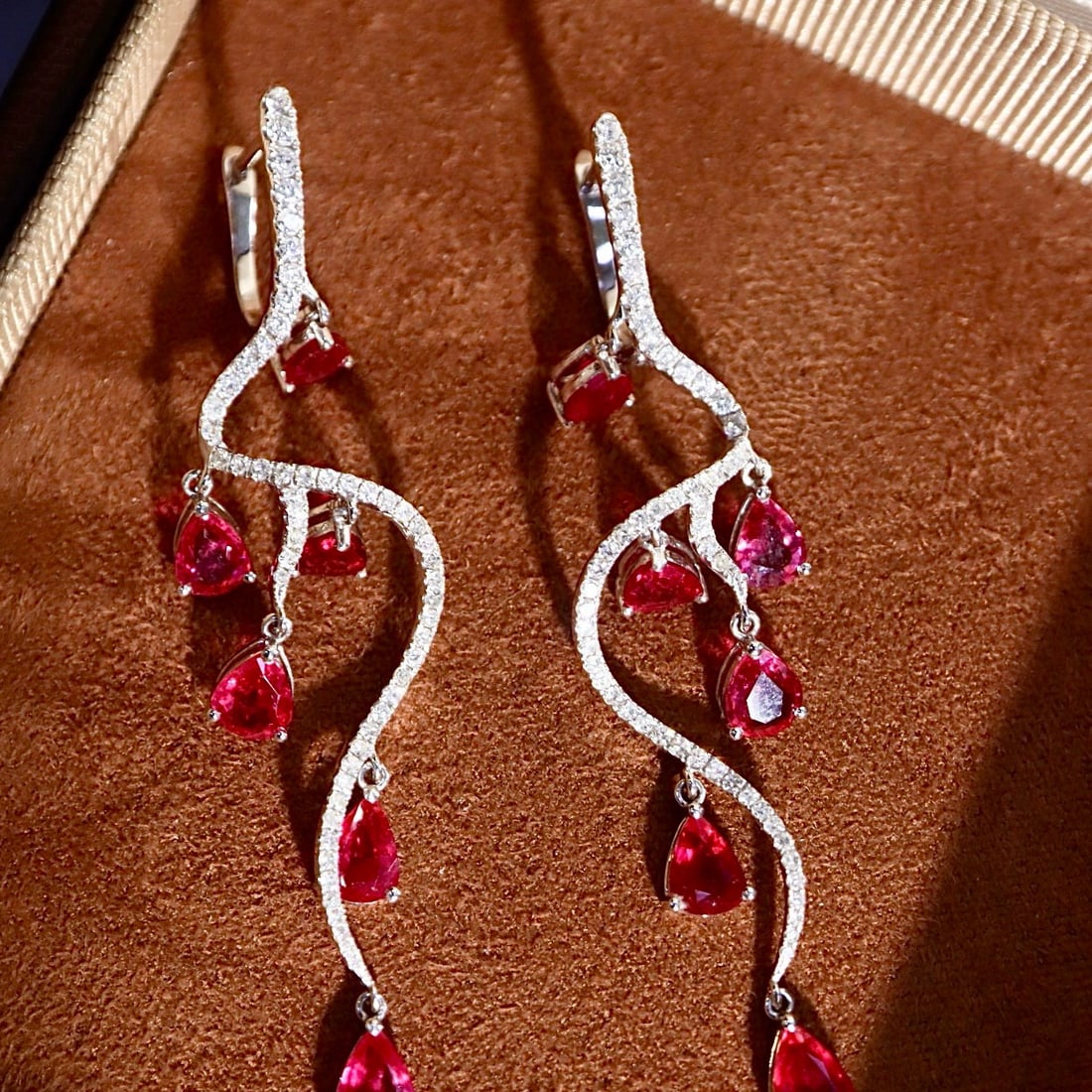 14k Gold 5.26 Ctw Natural Ruby & Diamond Earrings - 4