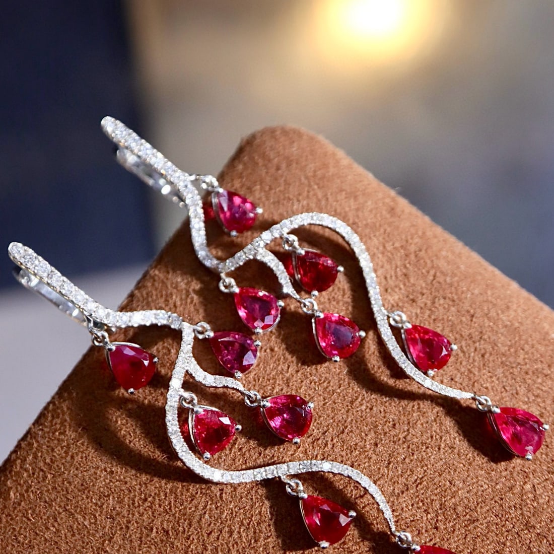 14k Gold 5.26 Ctw Natural Ruby & Diamond Earrings - 6
