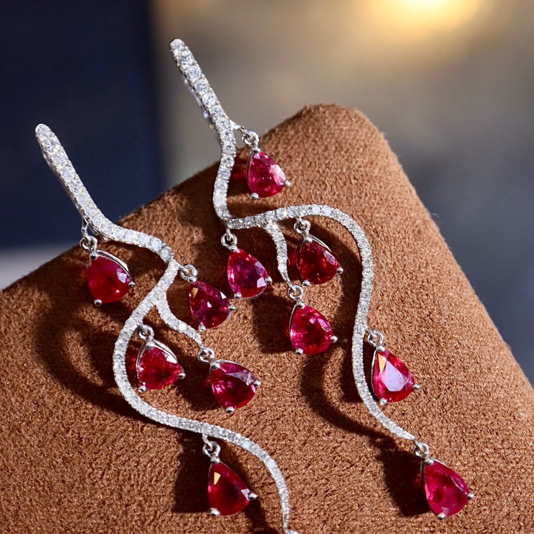 14k Gold 5.26 Ctw Natural Ruby & Diamond Earrings - 7