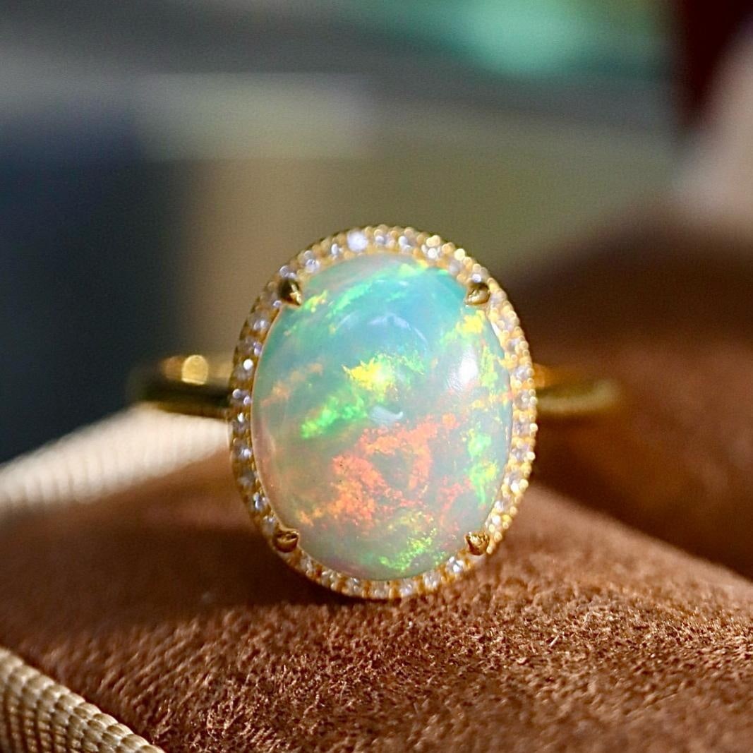 14k Gold 2.21 Ctw Natural Opal & Diamond Ring (1 of 10)