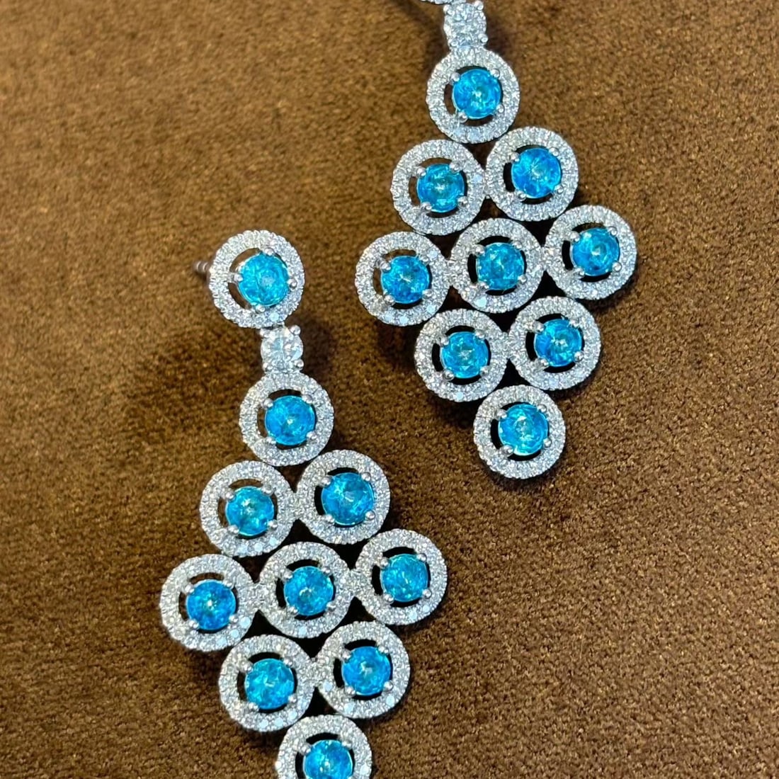14k Gold 1.5 Ct Natural Paraiba Tourmaline & Diamond Earrings: Ref:231155066 // gold content:14k gold // main gemstone:paraiba tourmaline // shape:round // carat weight:1. 5ct // color:blue // treatment:natural // cut grade:g // // adjacent gemstone 2 : diamond