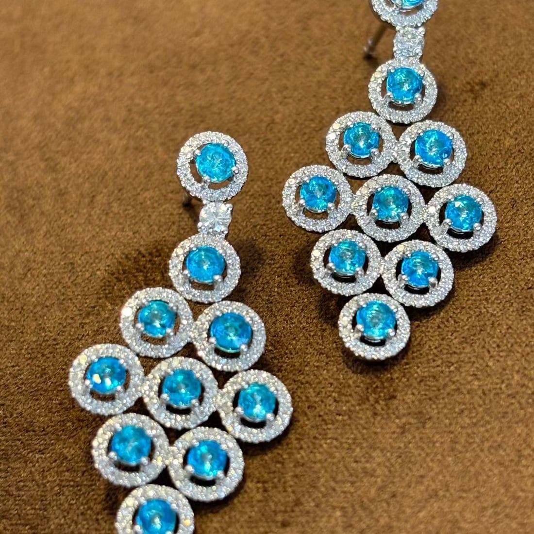 14k Gold 1.5 Ct Natural Paraiba Tourmaline & Diamond Earrings - 2